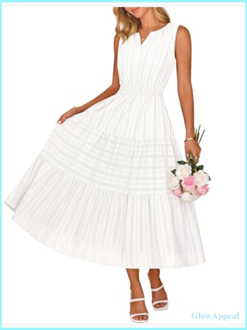 Sleeveless V-Neck Midi Maxi Dresses with Pockets Flowy Boho Summer Vacation - Picture 2 of 7